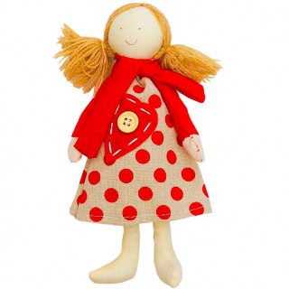 Кукла Люся в шарфике мягкая игрушка-подвеска, платье в горошек
